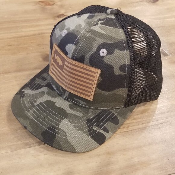 Fish Flag Patch Hat Cap Snap Back Mesh Adjustable Trucker Camouflage Camo Bass - Picture 3 of 10